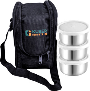 kuber industries canvas leak proof stainles steel insulatedtiffin box with zipper closureblack 3 containers stainless steel office lunch box
