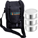 KUBER INDUSTRIES Canvas Leak Proof Stainles Steel Insulated|Tiffin Box with Zipper Closure(Black) 3 Containers Stainless Steel Office Lunch Box