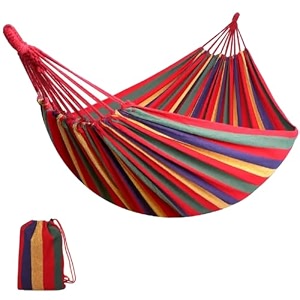 kuber industries canvas travel hammock garden hammock swing for adults130 kg load bearing capicityincluding 2 rope 1 bag red amp yellow