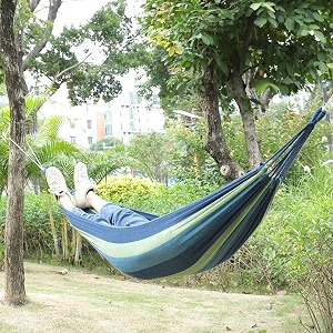 kuber industries canvas travel hammock garden hammock swing for adults160 kg load bearing capicityincluding 2 rope 1 bag blue amp green