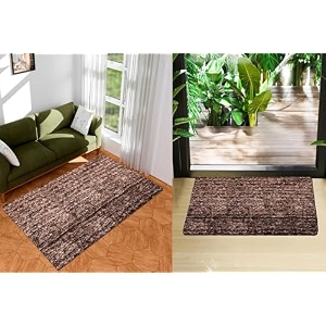 kuber industries carpet  shaggy carpet for living room  fluffy door mat  lexus home decor carpet amp door mat combo  floor carpet rug amp door mat set  set of 2  brown