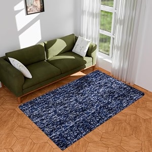 kuber industries shaggy fluffy carpet for living room amp bedroom  lexus home decor for floor carpet rug  non-slip bedside rug  3x5 feet  blue