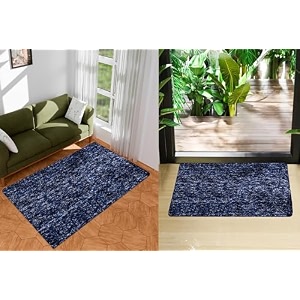 kuber industries carpet  shaggy carpet for living room  fluffy door mat  lexus home decor carpet amp door mat combo  floor carpet rug amp door mat set  set of 2  blue