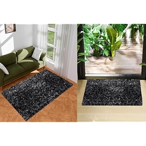 kuber industries carpet  shaggy carpet for living room  fluffy door mat  lexus home decor carpet amp door mat combo  floor carpet rug amp door mat set  set of 2  gray