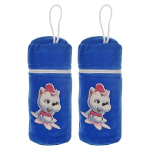 kuber industries cartoon printed velvet newborn baby feeding bottle cover pack of 2 blue