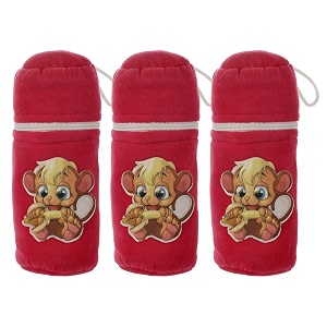 kuber industries cartoon printed velvet newborn baby feeding bottle cover pack of 3 pink