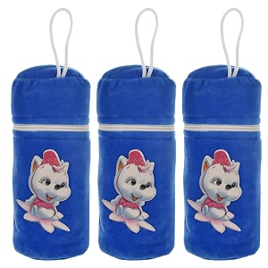 kuber industries cartoon printed velvet newborn baby feeding bottle cover pack of 3 blue