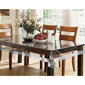 kuber industries pvc 6 seater transparent dining table cover - silver standard ctcompst02