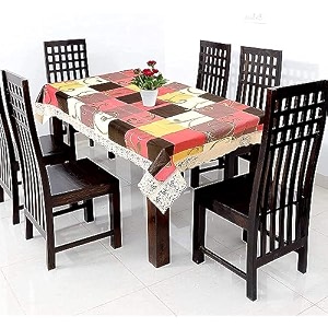 kuber industries 3d checkered design pvc 6 seater dining table cover 6034x9034 brown - ctktc040120