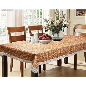 kuber industries checks print table cloth 6 seaterwaterproof dining table cover 6 seatertable protector for indoor amp outdoor 90x60 brown