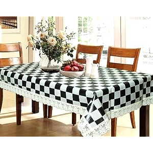 kuber industries checks print table cloth 6 seaterwaterproof dining table cover 6 seatertable protector for indoor amp outdoor 90x60 black amp cream