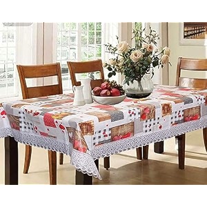 kuber industries checks print table cloth 6 seaterwaterproof dining table cover 6 seatertable protector for indoor amp outdoor 90x60 cream
