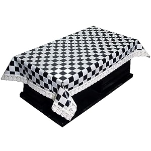 kuber industries checks print table cloth 4 seaterwaterproof center table covertable protector for indoor amp outdoor 60x40 black amp cream