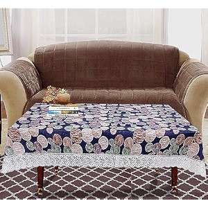 kuber industries circle print table cloth 4 seaterwaterproof center table covertable protector for indoor amp outdoor 60x40 blue