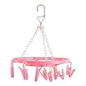 Kuber Industries (Pack of 3) Cloth Drying Hanger | 16 Clips Baby Drying Pegs | 360 Degree Rotatable Hanger | Clip Stand for Cloth | Round Cloth Drying Stand | Pink