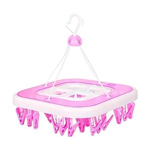 kuber industries cloth drying hanger  36 clips baby drying pegs  360 degree rotatable hanger  clip stand for cloth  square transparent pink
