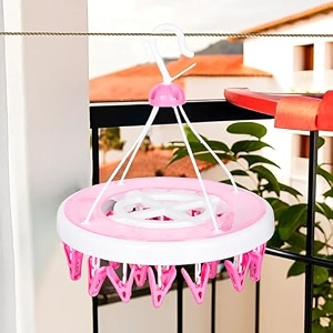 kuber industries cloth drying hanger  24 clips cloth hanger  cloth drying stand  baby cloth drying pegs  clothes hanger pegs  round cloth drying clips  transparent pink