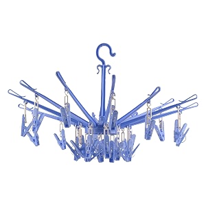 kuber industries cloth drying hanger  24 clips baby drying pegs  360 degree rotatable hanger  clip stand for cloth  folding blue