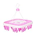 Kuber Industries Cloth Drying Hanger | 36 Clips Baby Drying Pegs | 360 Degree Rotatable Hanger | Clip Stand for Cloth | Square| Transparent Pink