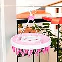 Kuber Industries Cloth Drying Hanger | 24 Clips Cloth Hanger | Cloth Drying Stand | Baby Cloth Drying Pegs | Clothes Hanger Pegs | Round Cloth Drying Clips | Transparent Pink