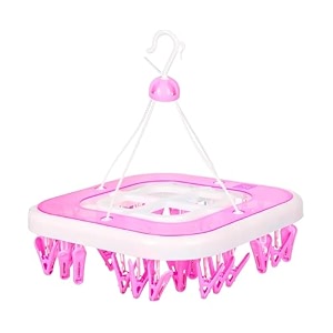 kuber industries cloth drying hanger  36 clips baby drying pegs  360 degree rotatable hanger  clip stand for cloth  square transparent pink