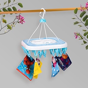 kuber industries cloth drying hanger  36 clips cloth hanger  cloth drying stand  baby cloth drying pegs  clothes hanger pegs  square cloth drying clips  transparent blue