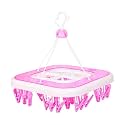 Kuber Industries 360 Degree Rotatable Cloth Drying Hanger with 36 Clips | Baby Pegs | Clip Stand | Square Stand | Transparent Pink, (36 x 36 x 36 cm)