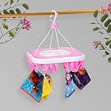 Kuber Industries Cloth Drying Hanger | 36 Clips Cloth Hanger | Cloth Drying Stand | Baby Cloth Drying Pegs | Clothes Hanger Pegs | Square Cloth Drying Clips | Transparent Pink