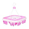 Kuber Industries Cloth Drying Hanger | 36 Clips Baby Drying Pegs | 360 Degree Rotatable Hanger | Clip Stand for Cloth | Square| Transparent Pink