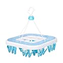 Kuber Industries Cloth Drying Hanger | 36 Clips Baby Drying Pegs | 360 Degree Rotatable Hanger | Clip Stand for Cloth | Square | Transparent Blue, 36x36x36 cm