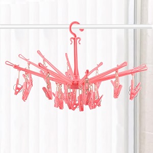 kuber industries cloth drying hanger  360 cloth drying stand  baby cloth drying pegs  24 clips clothes hanger for socks bras underwear amp towels  folding cloth drying clips  pink