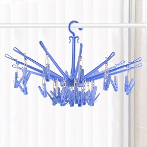 kuber industries cloth drying hanger  360 cloth drying stand  baby cloth drying pegs  24 clips clothes hanger for socks bras underwear amp towels  folding cloth drying clips  blue