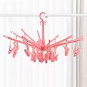 Kuber Industries Cloth Drying Hanger | 360° Cloth Drying Stand | Baby Cloth Drying Pegs | 24 Clips Clothes Hanger for Socks, Bras, Underwear &amp; Towels | Folding Cloth Drying Clips | Pink