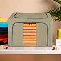 Kuber Industries Clothes Storage Box | 66 LTR | Underbed Storage Bag | Foldable Parachute Steel Frame Wardrobe Organizer | Waterproof Storage Box for Saree-Shirts &amp; Blankets | Brown