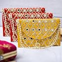 Kuber Industries Clutch Purse | Hand Purse | Ladies Hand Purse with Handle | Traditional Shagun Purse | Baby Shower Purse | Gifting Clutch Purse | Mirror Check Purse | Pack of 3 | Multicolor