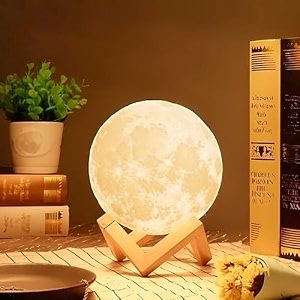 kuber industries color changing rechargeable moon light lamp with stand for night desk table  decorative items for home bedroom  ball moon lamp sphere shape showpiece  15 cm  white