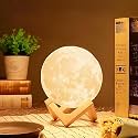 Kuber Industries Color Changing Rechargeable Moon Light Lamp with Stand for Night Desk Table | Decorative Items for Home Bedroom | Ball Moon Lamp Sphere Shape Showpiece | 15 cm | White