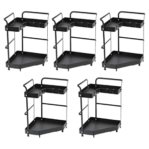 kuber industries 2-layer rotating spice rackcircular shelf for cabinet countertop360-degree rotable kitchen trolleyfruit basket dark green