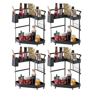 kuber industries 2-layer rotating spice rackcircular shelf for cabinet countertop360-degree rotable kitchen trolleyfruit basket dark green