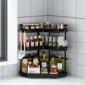 kuber industries 2-layer rotating spice rackcircular shelf for cabinet countertop360-degree rotable kitchen trolleyfruit basket dark green