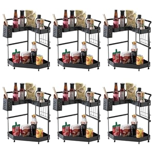 kuber industries 2-layer rotating spice rackcircular shelf for cabinet countertop360-degree rotable kitchen trolleyfruit basket dark green