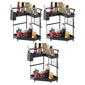 kuber industries 2-layer rotating spice rackcircular shelf for cabinet countertop360-degree rotable kitchen trolleyfruit basket dark green