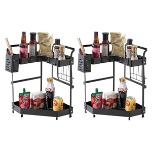 kuber industries 2-layer rotating spice rackcircular shelf for cabinet countertop360-degree rotable kitchen trolleyfruit basket dark green