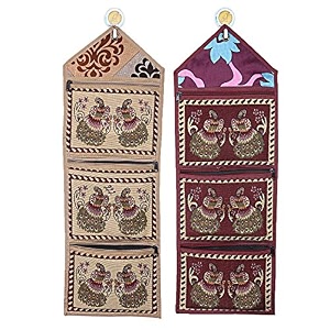 kuber industries cotton 2 pieces wall hanging magazine letter holder cream amp maroon -ctktc7255