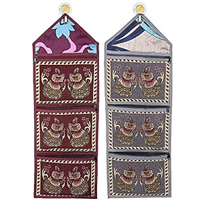 kuber industries cotton 2 pieces wall hanging magazine letter holder grey amp maroon -ctktc7256