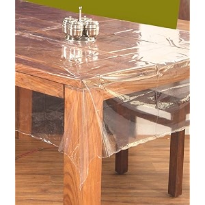 kuber industries cotton 4 seater transparent centre table cover - white dinnewdt11