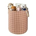 Kuber Industries Cotton 45L Toys Organizer for Kids Room - Foldable Soft Toys Storage Bag/Basket/Container with Handles | Checks -Light Brown