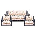 Kuber Industries Cotton 5 Seater Sofa Cover|Premium Cotton Fabric &amp; Side Flower Design|Cutting Edge Round Shape, 10 Piece (Cream)