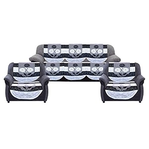 kuber industries cotton 6 piece net sofa cover set - black