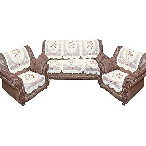 kuber industries 5 seater cotton flower print sofa cover  non-slipcover comfort for living room  cozy set for couchcover  cream